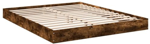 vidaXL Cadre de Lit Double en Chêne Fumé 160x200 cm - Bois d'Ingénierie, Meuble de Chambre à Coucher, Sommier, Lit de Palette à Panneaux