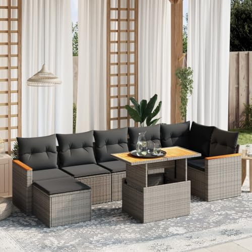 Juroupi 8-TLG. Garten-Sofagarnitur mit Kissen Lounge Sofa Outdoor GartenmöBel Set Lounge Set Outdoor Sitzgarnitur Garten Lounge Grau Poly Rattan - 3273188