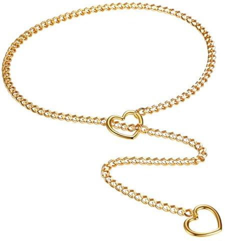 Flongo Choker Lariat halsband för kvinnor: Guld silver svart rostfritt stål lås hjärtkedja kubansk kedja pansarkedja med hjärta hänge punk sexig lång slip-kedja Y dropphalsband justerbar, Anpassbar