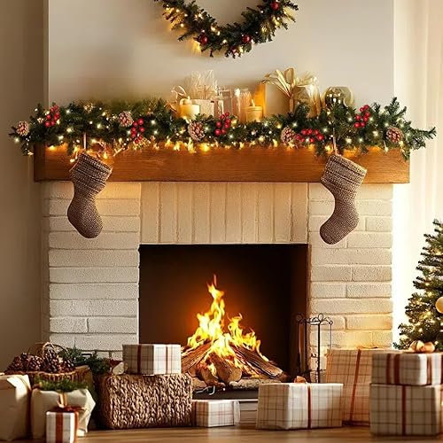 3M/9.84FT Christmas Garland, Christmas Garland with Lights for Stair Fireplace, Decoration Christmas Garlands for Doors Window Xmas Tree Garden Yard Store Decor