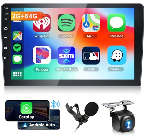 Hodozzy 2G+64G Wireless Carplay Double DIN Android Car Stereo With Android Auto, 9 inch Touch Screen 2 DIN Bluetooth Car Radio Head Unit With Mirror Link, GPS Navi WiFi/BT/FM/RDS USB/SWC+Backup Camera