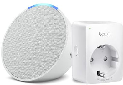 Echo Pop | Bianco ghiaccio + TP-Link Tapo Presa intelligente, compatibile con Alexa - Kit di base per Casa Intelligente