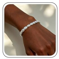 Inateannal Boho Perle Blume Armband Weiße Perle Perlen Armband Süßwasserperle Armbänder Vintage Perle Station Armband Simulierte Perle Hochzeit Armband Schmuck Für Frauen