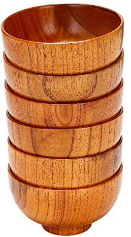 Exogio 6Pcs Müslischalen Holzschale, Kleine Salatschüssel Bowl Mini Suppenschüssel, Snackschale, Kleine Sauce Dipschalen, Ramen Schüssel, Dessertschalen, Dekoration Salatschüssel, Küche Besteck Set