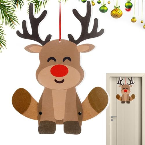 Decoración de fieltro navideño, adornos de fieltro de Navidad, Papá Noel, muñeco de nieve, reno, puerta, decoración de pared, decoraciones de Navidad hechas a mano de fieltro para niños