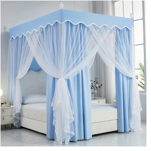 DOUZIO Himmelbett Vorhänge, Schlafzimmer Prinzessin Moskitonetz Mit Rahmen 4 Poster Bett Baldachin Für Mädchen Bett Baldachine & Vorhänge Für Full/King/Queen Size Bett(Size:200×220×200cm,Color:Blue)