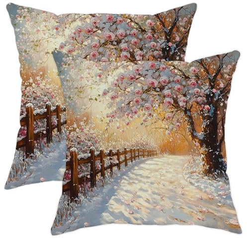 Set di 2 federe per cuscini con fiori di pesco, decorazione primaverile, quadrata, per casa, divano, letto, 50 x 50 cm