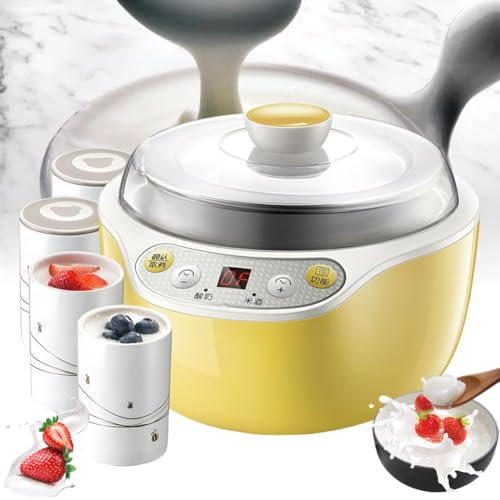 20W Automatic Yogurt Maker with LCD Display and Timer, 1000ML Yoghurt Maker Machine with 304 Stainless Steel Liner and 4 Cups, Adjustable Time, for home Yogurt, Cheese Maker, Natto Maker