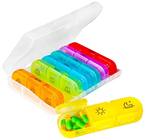 TAIXING Tablettenbox 7 Tage Morgens Mittags Abends, Schubladen Pillendose 7 Tage 3 Fächer, Medikamentenbox 7 Tage, Leicht zu Öffnende, Deutliche Schrift, für Medikamente, Vitamine, Fischöl