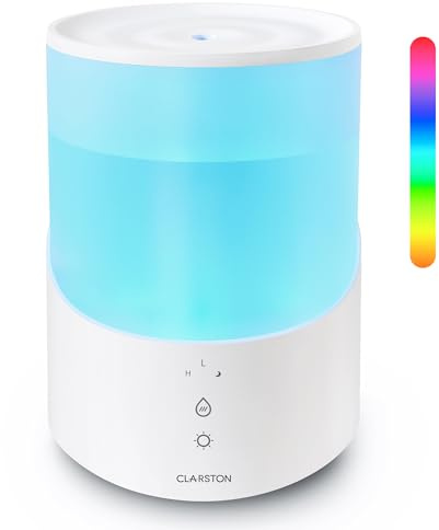 Clarston Humidifiers for Bedroom, 2.5L Cool Mist Humidifier with Essential Oils Diffuser and Nightlight, Top Fill Humidifiers for Home Large Room, Timer, Auto Shut-off, 25H Runtime