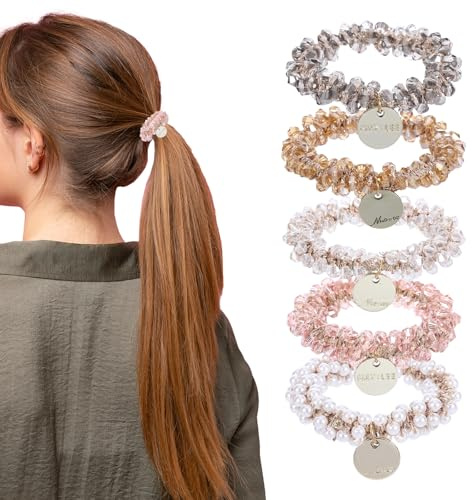 Yylaiire 5 Stück Kristall Haargummi Damen, Haargummis, Zopfgummi, Haarschmuck Damen, Elastischer Haargummi für Frauen und Mädchen