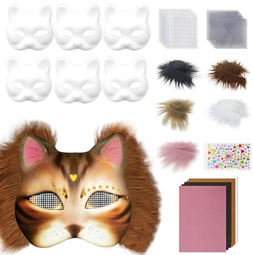 YIMINI 10 Pièces Masque Chat, Therian Masques Vierges, DIY Papier Masque Blanc, DIY Masques Vierges en Papier, Masques en Papier à Peindre Blanc, pour Mascarade, Carnaval, Cosplay, Halloween
