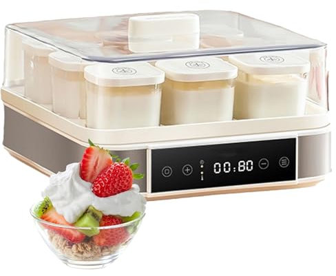 Outils Yaourtière, Yaourt et Natto Faits Maison Facilement, avec 9 Pots en Verre, Contrôle De La Température et du Temps Réglables, pour Préparer des Desserts Maison Frais