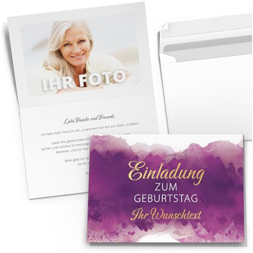 10 personalisierte Einladungskarten zum Geburtstag – Klappkarten Set mit Umschlag – Individuelle Einladung Wunschtext und Foto Geburtstags-Feier 04