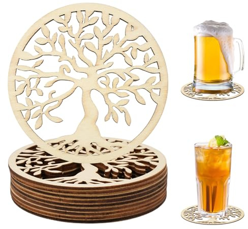 12 Pezzi Sottobicchieri per Il Fiore Della Vita, 10x10cm Sottobicchieris in Legno A Forma di Albero, Sottobicchieri Antiscottatura e Facili da Pulire, Sottobicchieris Per Mobili, Bicchieri da Vino