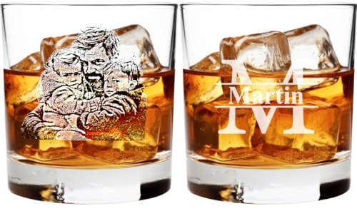 Vaso de whisky personalizado con foto y texto, vaso de vino o whisky personalizado, regalo único grabado para él, ella, papá, marido, cumpleaños, aniversario, día del padre