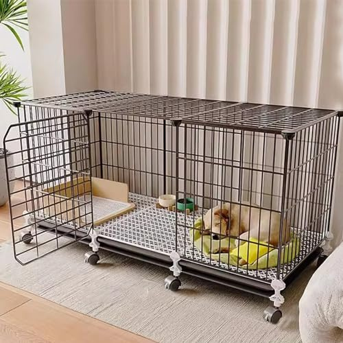 Hundekäfig, kleine und mittelgroße Hunde Innen, Kätzchenkäfig, Zwinger mit integrierter Toilette, Universalrollen, mit Fußpolstern