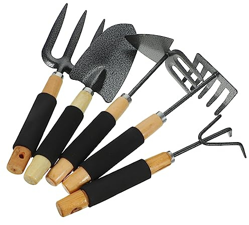 TOYANDONA Ensemble D'outils de Jardinage à Main 5 Pièces pour Plantation et Désherbage, Outils de Jardin en Acier, Kit Complet Polyvalent pour Aménagement Extérieur et Entretien du Sol
