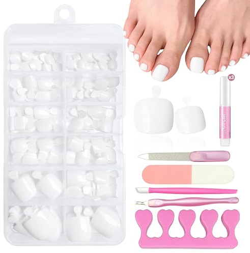 120 Stück Künstliche Fußnägel zum Aufkleben Quadratisch Weiß Kit - Französisch Natürliche Künstlich Zehennägel zum Aufkleben - Vollständige Abdeckung Press on Zehnägel für Nail Art DIY (Weiß)