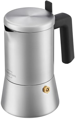 SILBERTHAL Cafetière Italienne à espresso inox 200 ml – 4 tasses – Compatible gaz, électrique, céramique – Avec filtre de réduction – Moka Express pour la maison & le camping