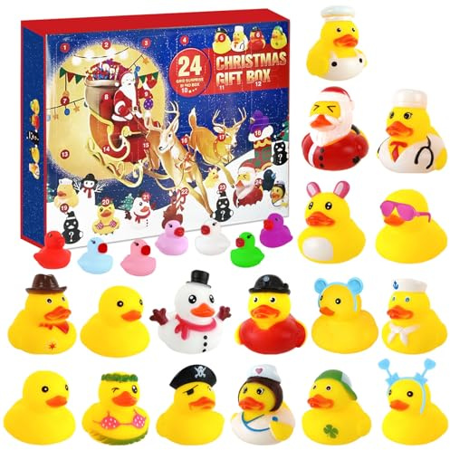 CHANCCI Calendrier de l'Avent Avec 24 canards, 24 jours de compte à rebours avant Noël,Surprise Canards en caoutchouc, mini canards flottants, canards de bain qui couinent pour garçons & filles