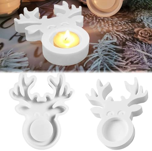 TREABEAR Moldes de silicona para fundición de alces, molde de silicona, portavelas, moldes de yeso para fundir Navidad, molde de silicona cabeza de ciervo, moldes para yeso, reno, molde de silicona