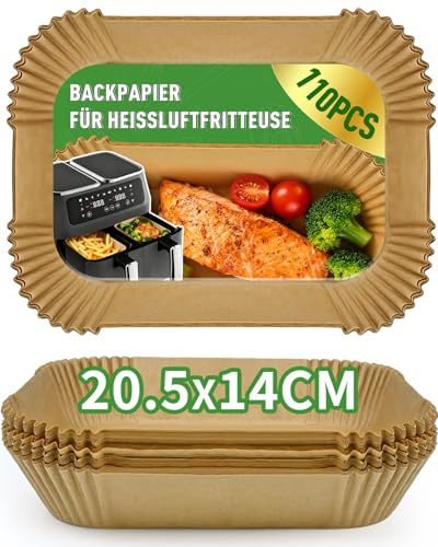 Backpapier für Heißluftfritteuse, 110 Stück Airfryer Backpapier für Ninja Dual Zone AF300EU AF400EU SL400EU AF500EU, Antihaft Wasserdicht Ölfest Pergamentpapier Liner für Dual Zone Air Fryer