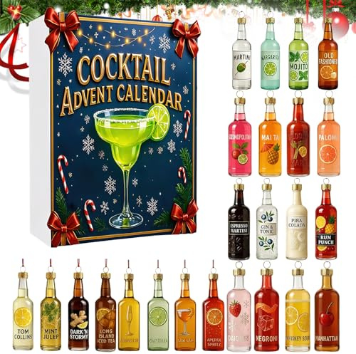 Cocktail-Adventskalender 2025, 24 2D Acryl Aufhänger Mini-Cocktails, Weihnachtskalender für 24 Tage, Weihnachts-Countdown-Geschenk für Männer, Vater, Frauen, Cocktailliebhaber