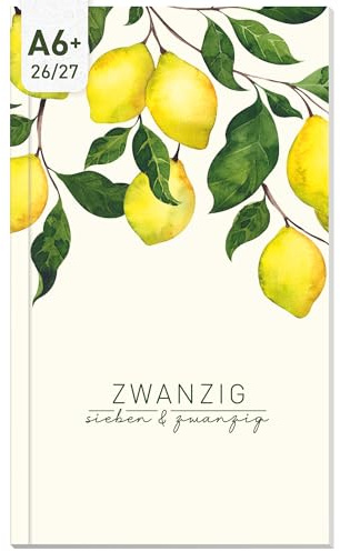 Häfft® Monatskalender Slim Taschenkalender 26/27 A6+ Lemon Times | 17 Monate Mini Planer, 1 Monat auf 2 Seiten von Aug. 26 - Dez. 27 - Kleiner Monatsplaner, übersichtlich & kompakt