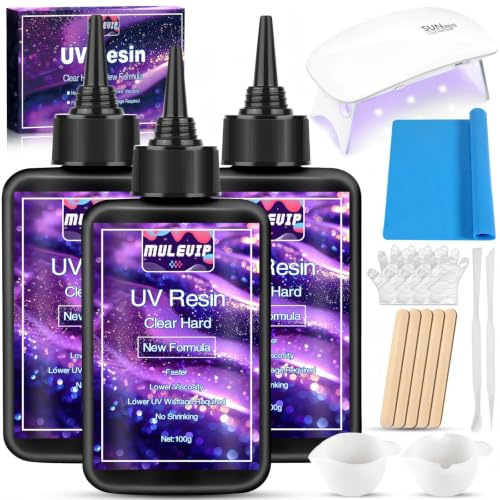 MARPGDX Resina UV 300g Resina UV Transparente,UV Resin,Resina Epoxi UV para Joyas y Artesanías Oficios Principiantes,con Lampara UV Resina,Almohadilla de Silicona