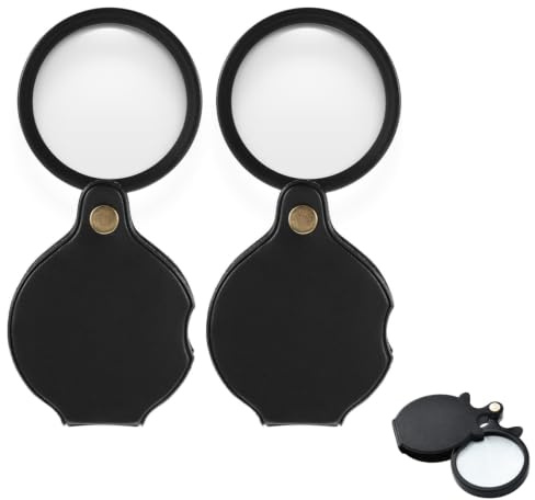 2 pièces Loupe à Main,Loupe de Lecture Pliable | Loupe de Poche 10 X Loupe,Loupe portable couleur noire pour lecture et travail détaillé