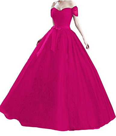 Stillluxury Vestidos de noche largos de tul fuera del hombro de las mujeres, fucsia, 18