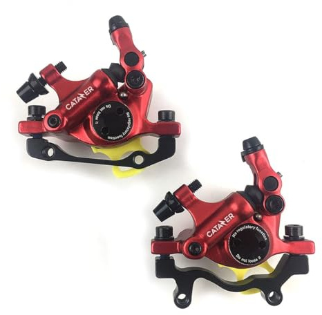 catazer MTB Road HB-100 MTB Road Line Pulling Hydraulic Disc Brake Calipers Front & Rear Mountain Bike Disc Brake E-Bike Disc Brake (1 Pair Red)