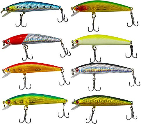 Senven Künstlicher Elritze Angelköder - 8 Stück Harte Crankbaits Abs-Köder Für Bass-Angelgerät, Seefischerei und Süßwasser, Bionischer Starrer Köder