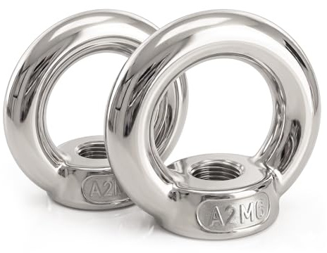 PROTECH 2 Stück Ringmuttern M6 Edelstahl A2 V2A | Polierte Ösenmuttern (gegossen, ~DIN 582) | Augenmuttern rostfrei mit Innengewinde