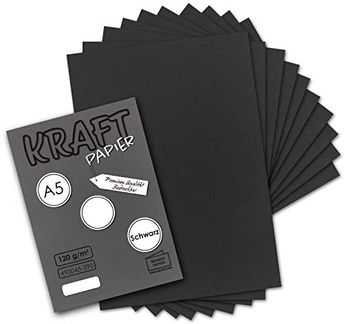 50 ark – vintage kraftpapper i svart DIN A5 120 g/m² svart återvunnet papper – 21 x 14,8 cm – ekologiskt brevpapper – brevpapper – nytt papper
