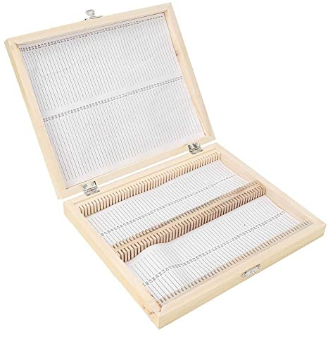Walfront Objektträger, 100PCS Wooden Biology Slide Aufbewahrungsbox mit Nummerierten Slots für Vorbereitete Objektträger Kasten Holz 22,8 × 18,8 × 3,5 cm / 9 × 7,4 × 1,4 Zoll