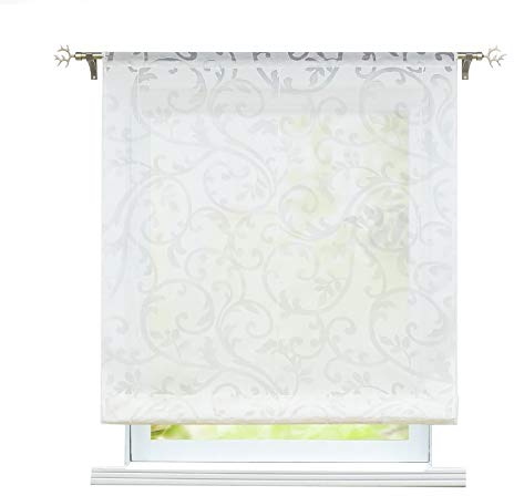 ESLIR Raffrollo Wohnzimmer Raffgardine mit Tunnelzug Gardinen Transparent Bändchenrollo Modern Vorhänge Ausbrenner Weiß BxH 80x155cm 1 Stück