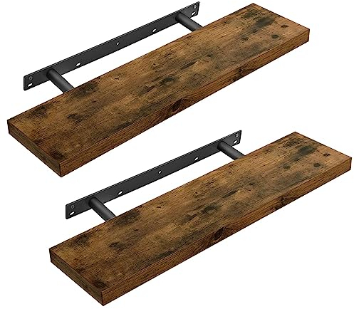 VASAGLE Wandregal, 2er Set, Schweberegal, Regalbrett, 20 x 80 x 3,8 cm, Wandboard für Bilderrahmen, Deko, Regal für Wohnzimmer, Arbeitszimmer, Küche, vintagebraun LWS28BX-2