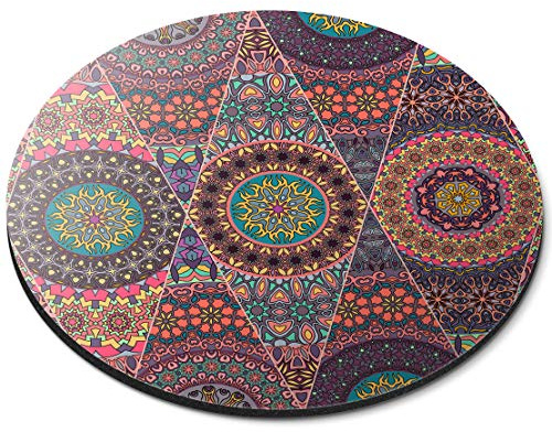 Destination Vinyl Ltd Floral Pattern Mandala Indian Ethnic - Flexible Round 5mm Rubber Mouse Mat Pad Office Home Novelty Printed Desk Accessory 12762