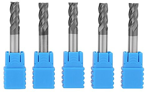 5 Pcs End Mill, Tungsten Carbide 4 Flute End Mill Set, CNC Milling Cutter 6mm Diameter x 50mm Length for Milling Holes, Grooves and Edges on Plates
