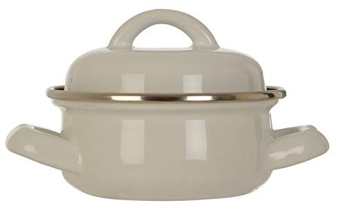 Porter Mini Casserole Dish with Lid, Wide Handles, Enamel, 0.4 litres - White