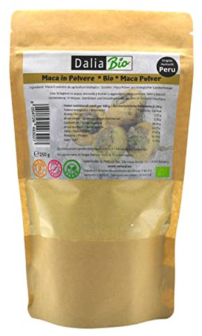 Dalia - Maca Peruviana Biologica in Polvere 250 g | Naturale e Pura | Prodotto in Perù dalla Radice di Maca Bio | Ricca di Nutrienti | Senza Glutine e Vegan