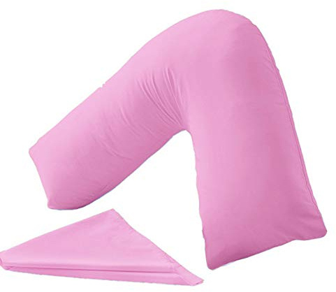 HOMES-LINEN Orthopaedic V-Shaped Pillow Extra Cushioning Support For Head, Neck & Back (Pink, V-Pillow With Cover)