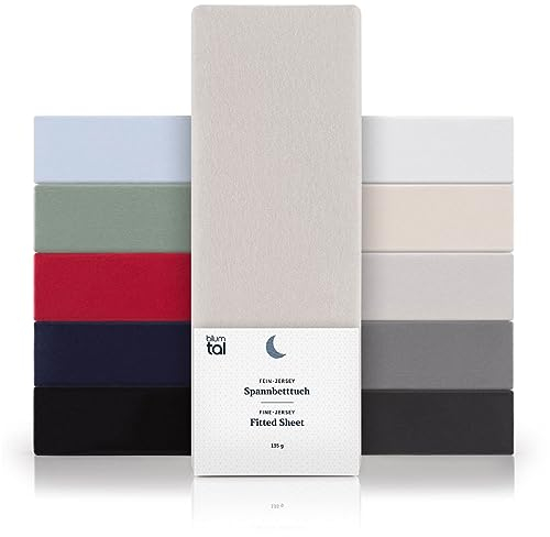 Blumtal® Basics Spannbettlaken 90x200cm Jersey im 2er Set - Bettlaken 90x200cm aus 100% Baumwolle - Oeko-TEX zertifiziertes Spannbetttuch 90x200 cm - Matratzenbezug 90x200 cm - Moonlight Grey - Grau
