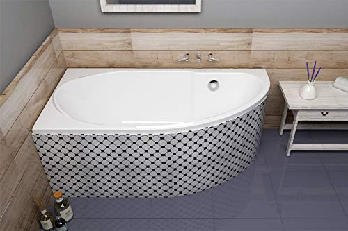 ECOLAM® Badewanne Eckbadewanne Acryl Miki Polimat weiß 145x85 cm LINKS + Wannenträger Ablaufgarnitur Ab- und Überlauf Automatik Füße Silikon Komplett-Set