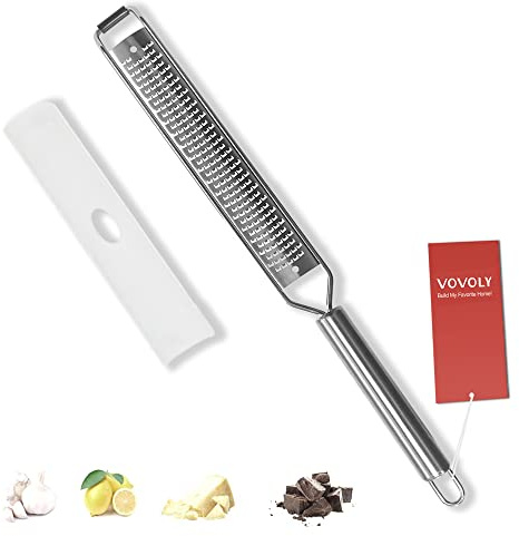 VOVOLY Lemon Zester, Cheese Grater, Parmesan Cheese, Ginger, Garlic, Nutmeg, Chocolate, Citrus, Lime Zester & Grater, Kitchen Tool with Razor-Sharp Stainless Steel Blade
