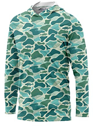 Southern Fin Apparel Performance Fishing Hoodie Shirt for Men Women UPF UV 50+ Lightweight With Hood (Large, Green Camo, l)