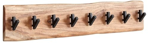 FineBuy Wandgarderobe 90 cm Akazie Massivholz mit Baumkante | Garderobenpaneel mit 6 massiven Kleiderhaken auf 2 Höhen, Garderobenleiste aus Echtholz, handgefertigt