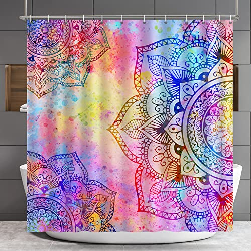 Lokigo Mandala Boho Colorful Flowers Shower Curtain, Purple Pink, 72x72